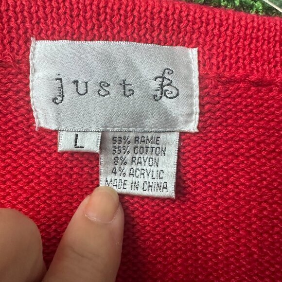 Just B Christmas‎ Cardigan Sweater size L Embroidered Beaded Trees Red Ramie - Picture 4 of 5